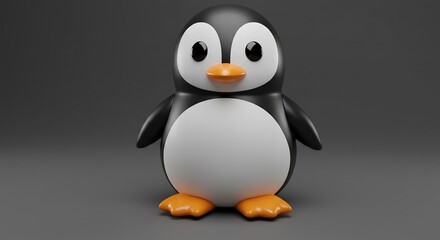 デジタルアートで表現された愛らしい3Dペンギン柔らかな影と光が立体感を際立たせシンプルながら温かい雰囲気. AI Generated
