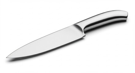 白い背景で光を反射し輝くステンレス製包丁 鋭い刃と洗練された持ち手が料理の腕前を引き立てる. AI Generated