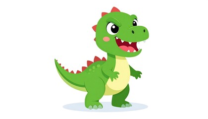 Fototapeta premium Cute cartoon green dinosaur standing and smiling.