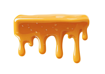 Dripping glossy caramel, amber-toned and viscous, isolated on a black backdrop