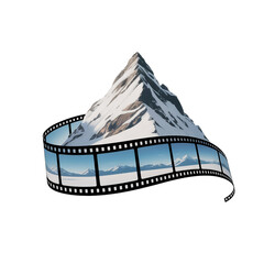 Mountain Landscape Wrapped in Film Strip Illustration, Cinematography and Nature Concept Isolated on Transparent Background