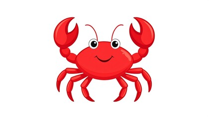 Cute cartoon red crab with big claws and happy face.