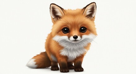 ふわふわで愛らしい子ぎつねが優しい光の中で大きな瞳をきらめかせる魅力的なデジタルアート. AI Generated