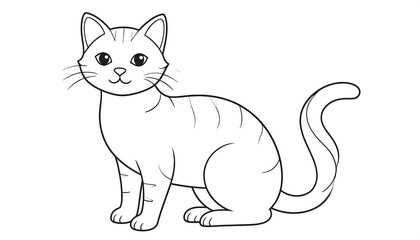 Obraz premium Cute cat drawing with stripes and whiskers, sitting and looking.