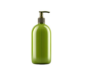 Green bottle w/ bronze pump against black background, glossy, for liquid soap