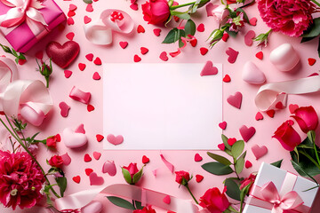 blank card with frame red and pink love hearts Valentine Day