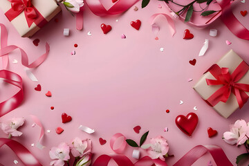 blank card with frame red and pink love hearts Valentine Day