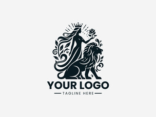 Obraz premium lady and the lion black vector logo