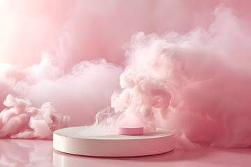 round podium stand with pink clouds