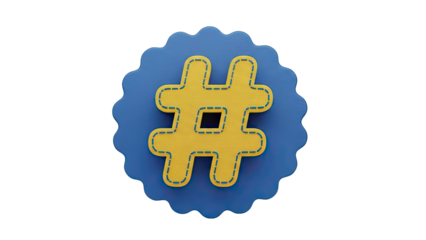 Yellow Hashtag Icon on Blue Scalloped Background