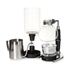 Siphon (vacuum) coffeemaker and coffee pot isolated on white