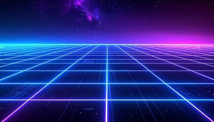 holographic grid pattern with glowing neon blue and purple 