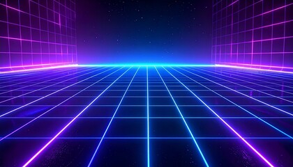 holographic grid pattern with glowing neon blue and purple 