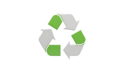 Recycling symbol with green and white arrows on a white background