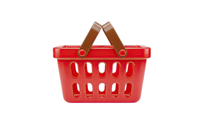Red Shopping Basket with Brown Handles