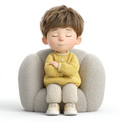 Serene Cartoon Boy in Fluffy Chair 3D Render