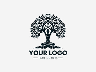 Obraz premium yoga tree woman black vector logo