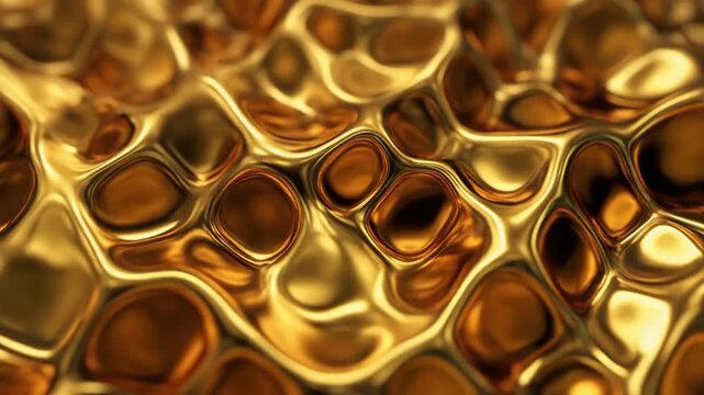 Abstract Liquid Gold Texture Background, Shiny Metallic Ripples of Molten Gold, Luxury 3D Fluid Wave Surface, Reflective Golden Organic Pattern.