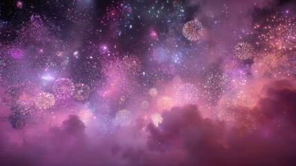 Fototapeta premium Celebration in the Night Sky With Fireworks Lighting up the Clouds During Chinese New Year Festivities