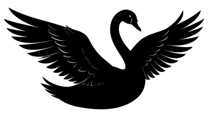 Obraz premium Elegant Black Swan Silhouette with Open Wings on White Background.