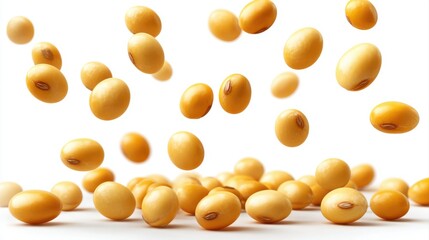Soybeans levitate isolated on a white background.