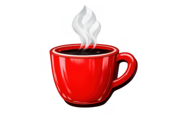 Steaming red cup holding hot coffee, representing morning refreshment, warm beverage, and caffeine