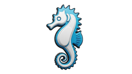 3D Blue and White Seahorse Icon