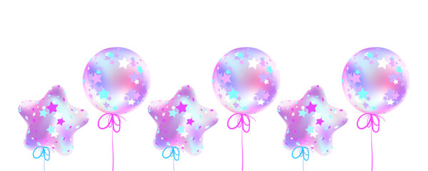 Gimme Gummy banner in princess color. Pink and mint kawaii background set. Illustrations of Festive balloons background with pastel mesh