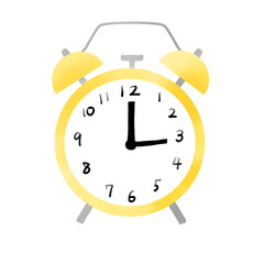 水彩風の黄色い目覚まし時計イラスト 朝の時間やスケジュールの素材