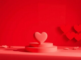 Single heart shaped cookie on pedestal with red background