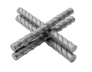 Interlocked metallic rebar pile, four pieces with textured surface