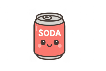 Cute soda can character smiling on transparent background