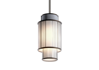 Modern pendant lamp, cylindrical layers, white textured glass, dark metal trim