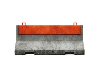 Orange-topped concrete barrier, centered, with mottled grey texture on black backdrop