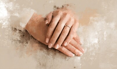 Fototapeta premium Woman's hands displaying a gold engagement ring, symbolizing love, commitment and marriage in an intimate, elegant gesture