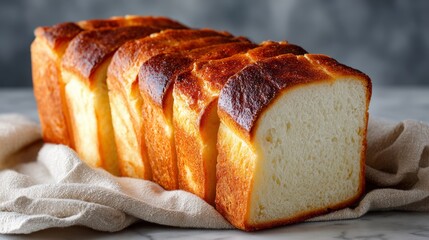 Freshly baked loaf of bread displayed on a light cloth with a simple background
