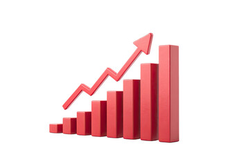 Red bar graph with ascending arrow showing growth, isolated on black