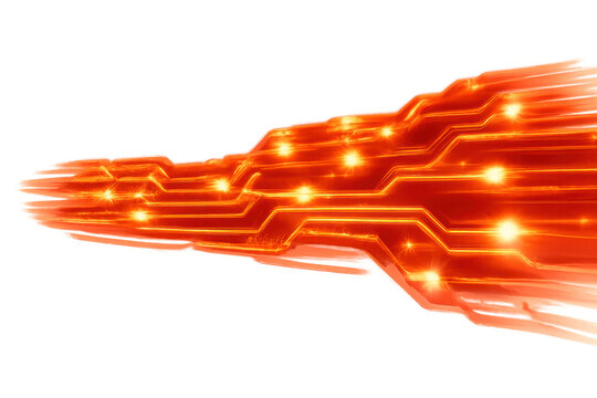 Abstract glowing neon light circuit board style pattern representing digital data flow with transparent background - Powered by Adobe