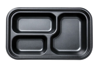 Empty black bento box with three compartments, simple form