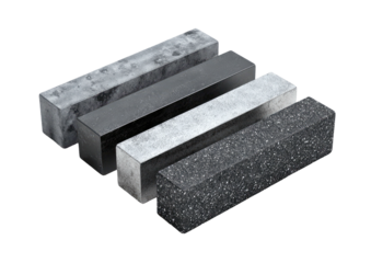 Four rectangular bars showing varied gray textures, materials, arranged diagonally