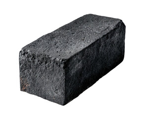 Textured, dark gray brick with rough edges, isolated on black