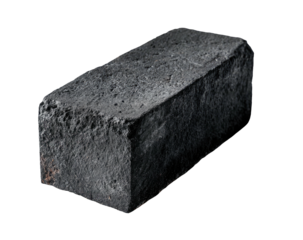 Textured, dark gray brick with rough edges, isolated on black