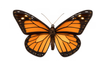 Monarch butterfly with orange and black wings, a symbol of transformation and nature, on transparent background