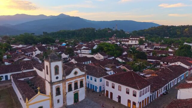 Aerial View of Historic Center of Paraty at Sunset, Brazil