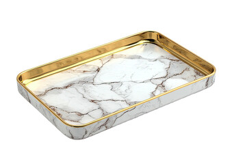Elegant rectangle marble tray with golden edge, against black background