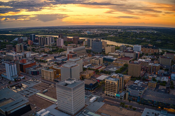 Aerial View of Saskatoon, Saskatchewan during Dusk