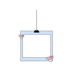 Cute light blue sticky note frame adorned with delicate pink hearts, suspended by a binder clip, ideal for displaying cherished memories and sweet messages