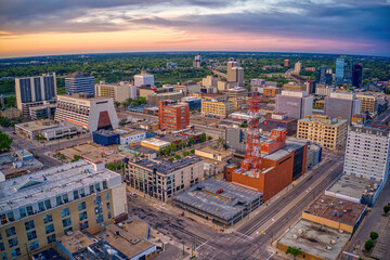 Aerial View of Saskatoon, Saskatchewan during Dusk