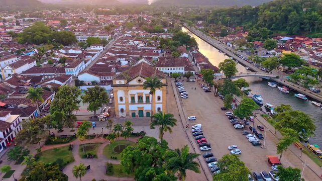 Aerial View of Historic Center of Paraty at Sunset, Brazil