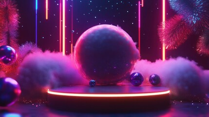 Neon Christmas sphere product display stage